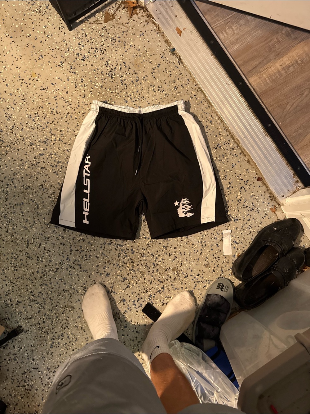 Hellstar Black and White Athletic Shorts with Side Panels